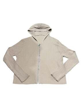 Product Garment Women's Beige Ribbed Full Zip Knit Hoodie XL